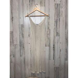 Paradise USA Ivory Knit Maxi Dress | Crochet Beach Cover Up Boho Resortwear Size